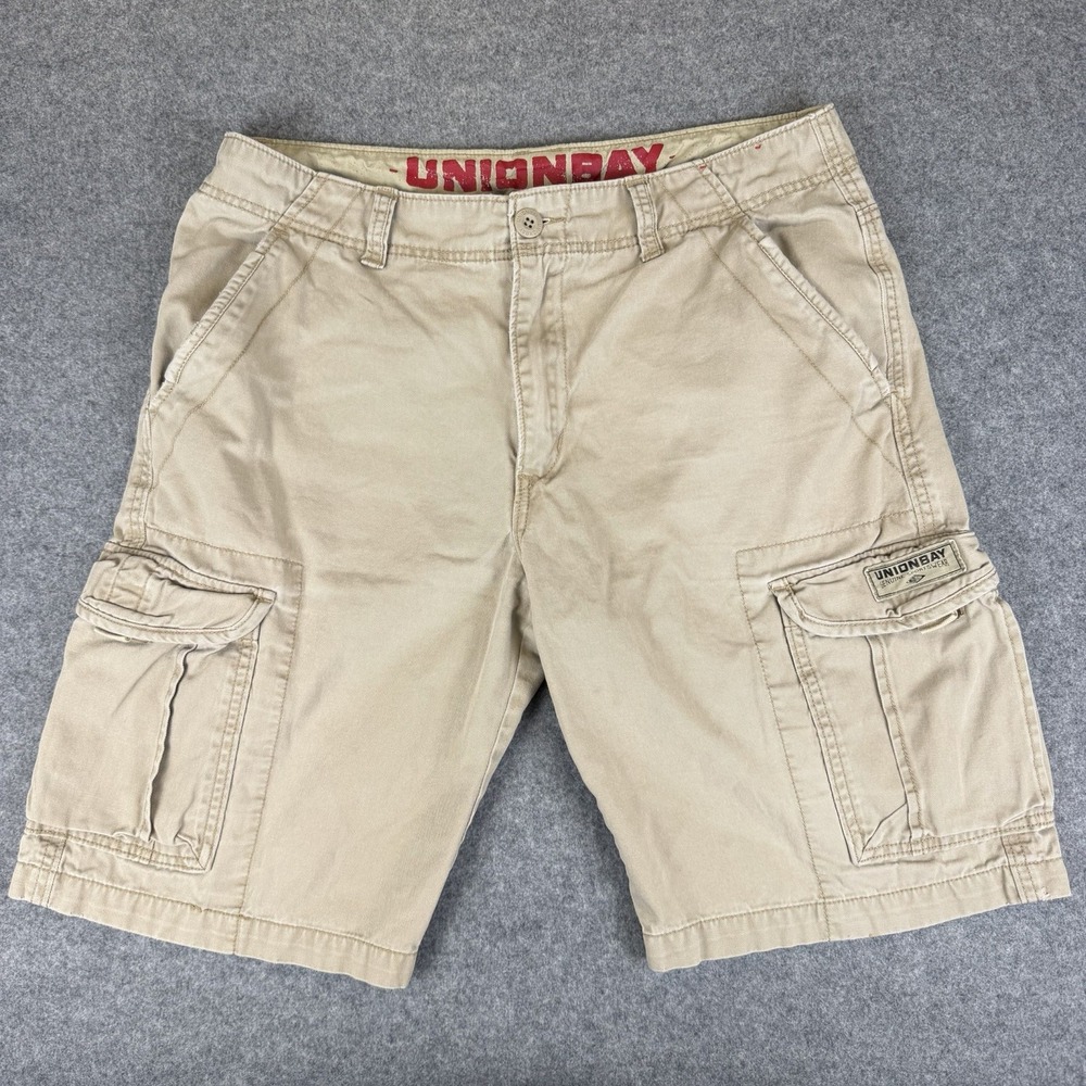 UNIONBAY Men's Cargo Shorts Size 34 Khaki Tan Cordova Cotton Twill Casual Hiking